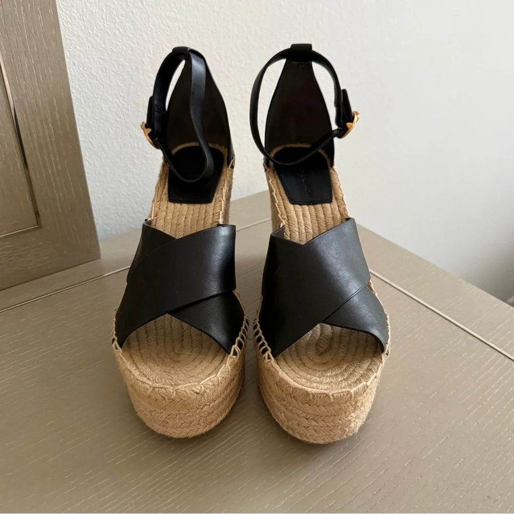 Tory Burch Selby Leather Wedge Espadrilles